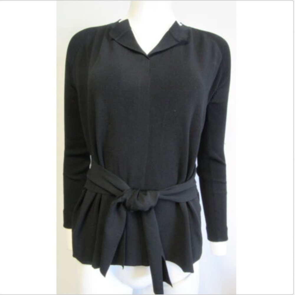 PAULE KA black knit tie belt top sz M